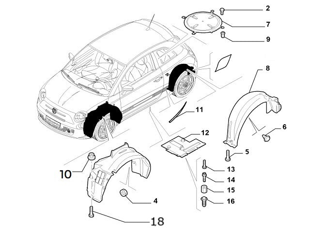 Plastic Nut Scuttle Panel & Wheel Arch Liner | Abarth 500 595 695
